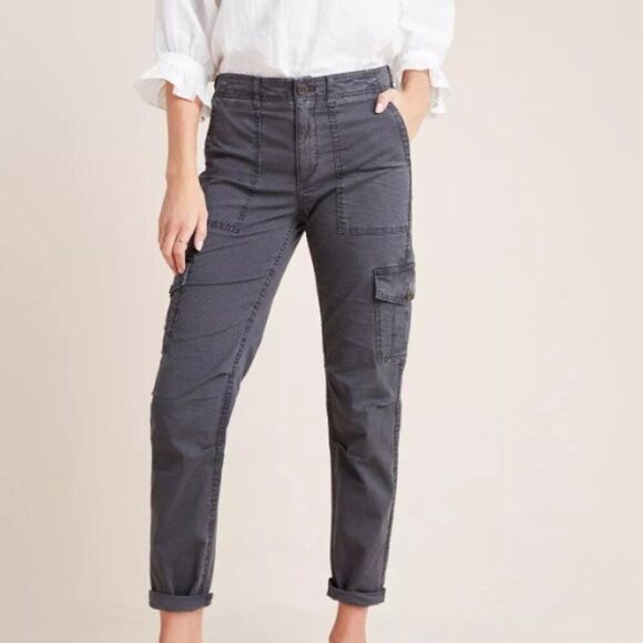 Anthropologie Jennie Ripstop High Rise Cargo Ankle Pant Washed Black Utility 28 - Picture 1 of 14